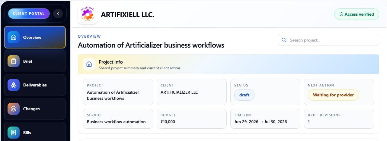 Secure client portal for approvals, deliverables and handoff